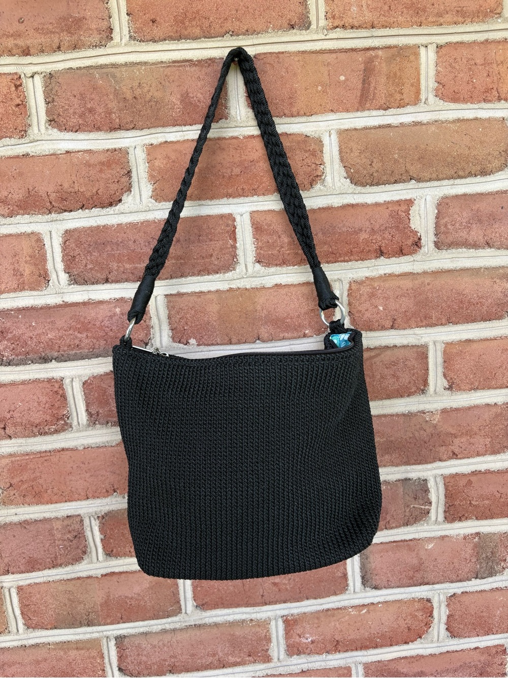 Lina Black Crochet Shoulder Bag with Braided Strap - Picture 3 of 10
